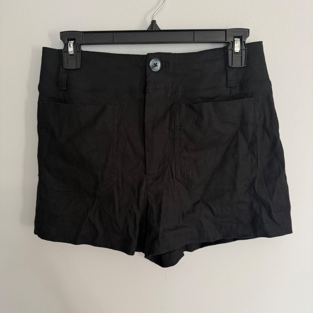E1 Anthropologie Colette European Linen Stretch Black High-Rise Patch Pocket 27 - Picture 3 of 7